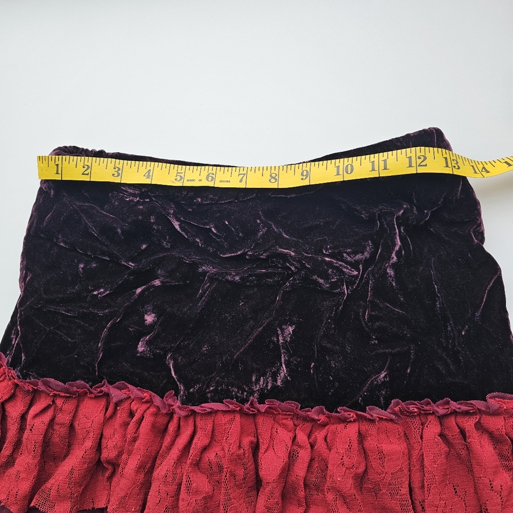 Sarissa Designs, Velvet Purple Red Boho Ruffles Skirt, - Picture 9 of 11